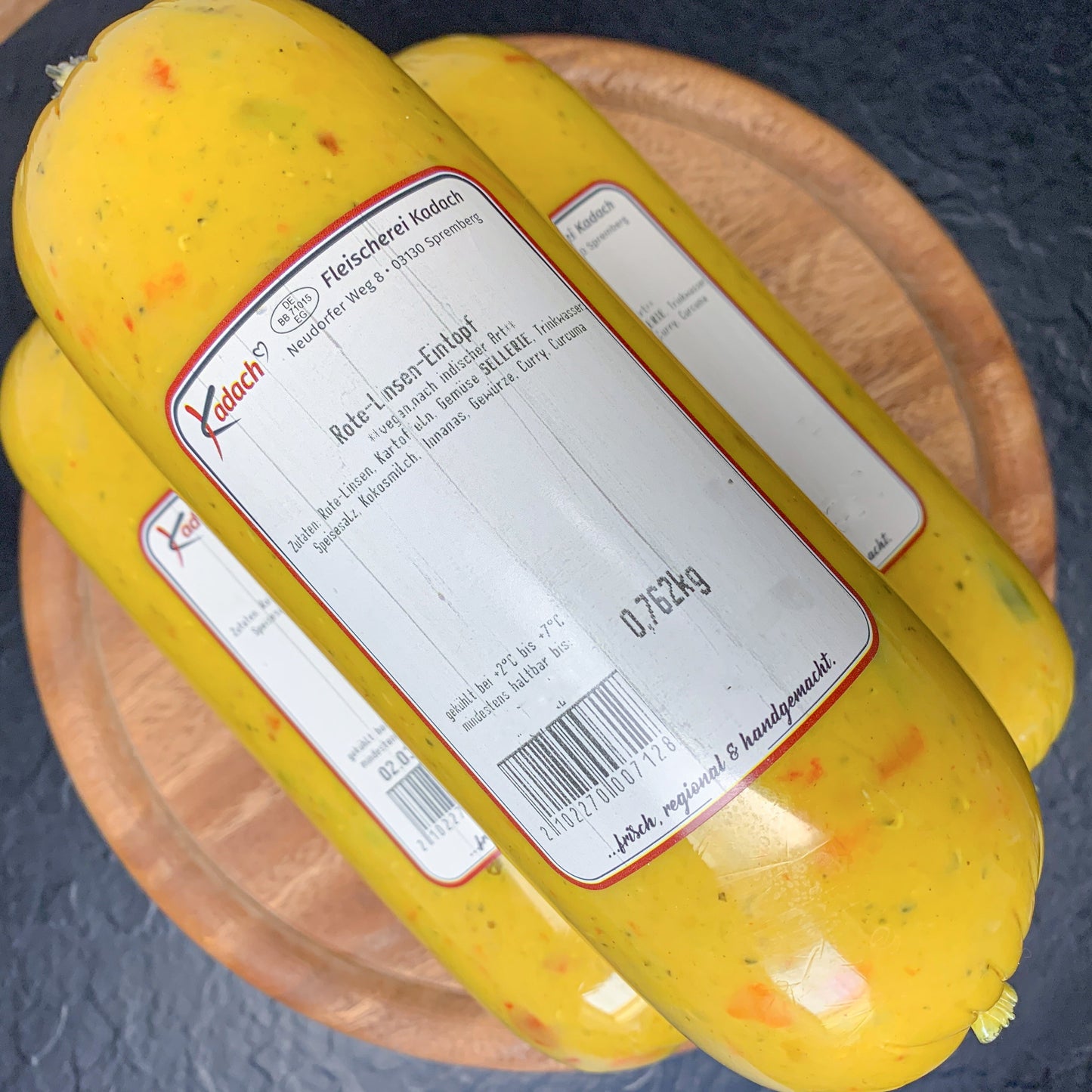 Rote Linsen-Currysuppe im Schlauch, vegetarisch