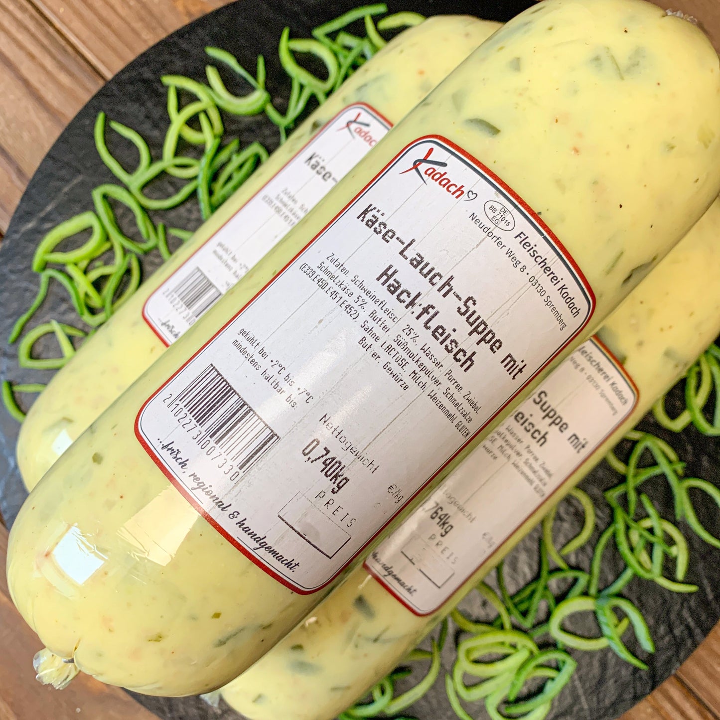 Käse-Lauch-Suppe mit Hack, im Schlauch