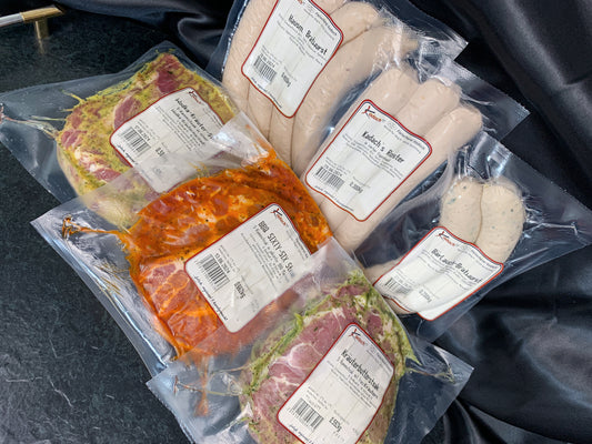 Grillparzer- 3 x Schweinesteaks in verschiedenen Marinaden + 3 Mal Bratwurst unterschiedlich